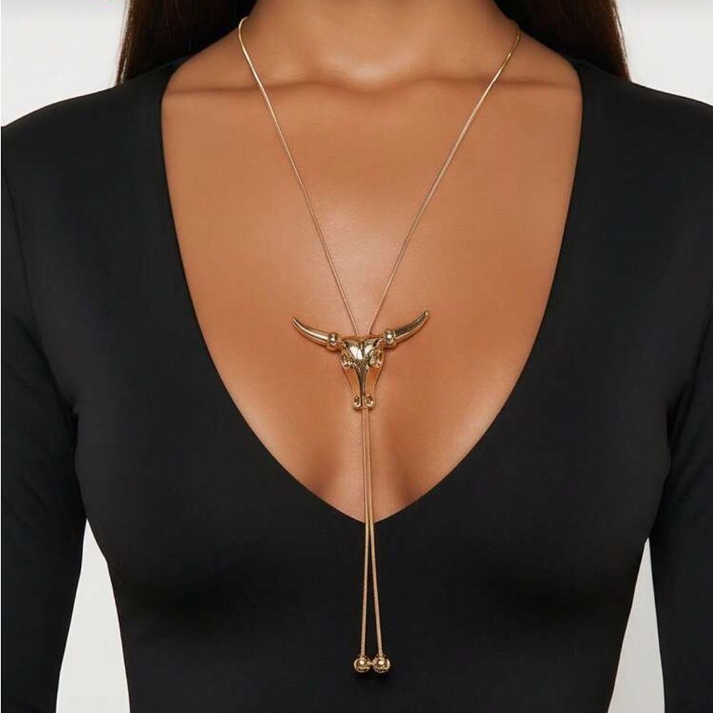 Gold Bull Pendant Necklace R172